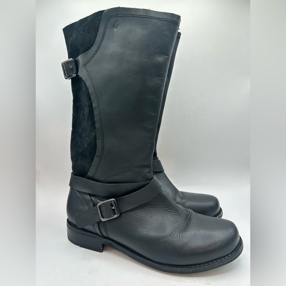 OluKai Black Pa'ia Buckle Pull On Suede Leather Boot Size 9 Bikercore Grunge - Picture 3 of 11